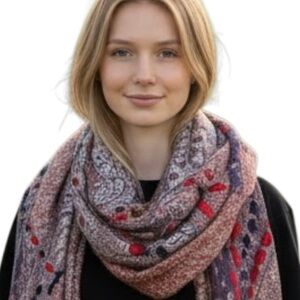 Raj Cozy Pink Paisley Winter Scarf with Handstitching